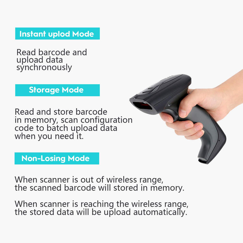 [Australia - AusPower] - NADAMOO Wireless Barcode Scanner with Cradle, 2D Cordless Bar Code Reader 400m Transmission Distance CMOS Imager Read 1D, 2D, QR Code, Data Matrix, PDF417 for Windows Mac Linux Black 