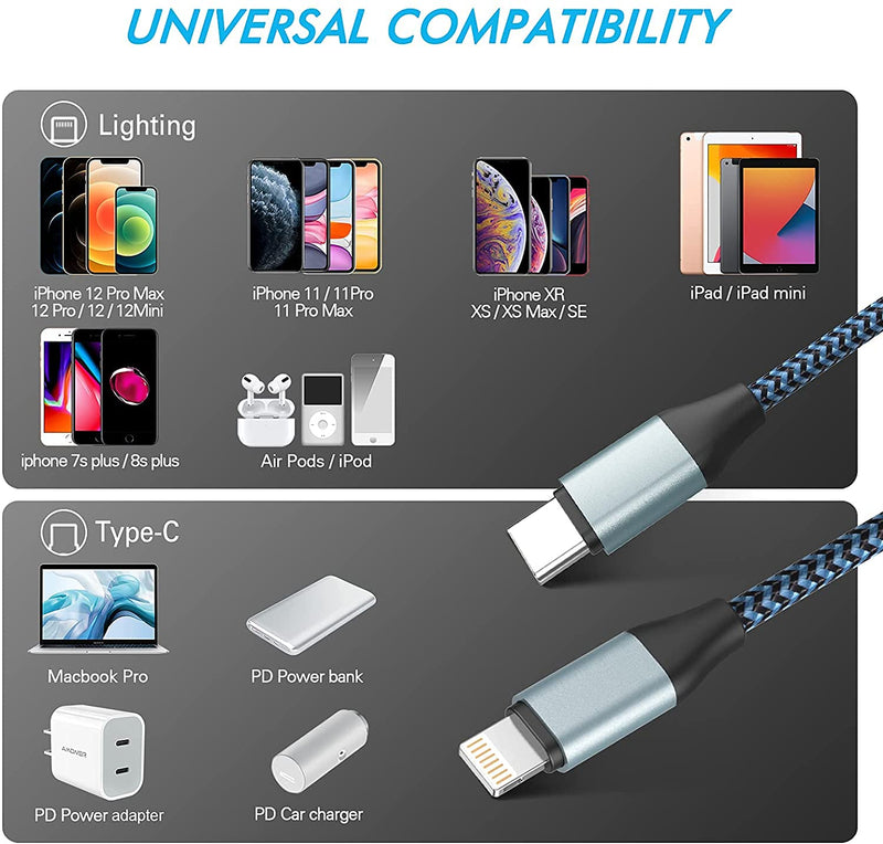 [Australia - AusPower] - USB C Lightning Cable, 3Pack(3/6/10FT) Sundix iPhone Cord [MFi Certified], Fast USB C Charging Braided Cord Compatible with iPhone 13/13ProMax/12/11XS and More (Use with USB C Wall Charger) blackblue 