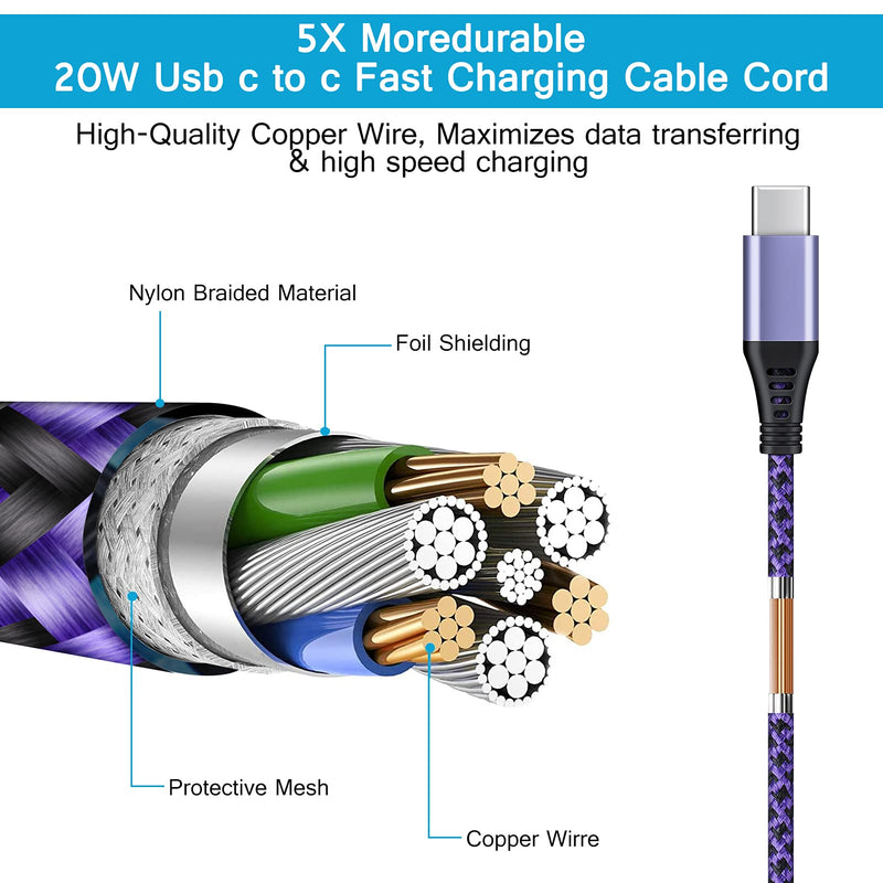 [Australia - AusPower] - USB C to C Cable Fast Charging Phone Charger Cord 6ft for MacBook Air iPad Pro 2020 iPad Air 4th Generation,Moto G Stylus/Play/Power,Samsung Galaxy Z Fold3/Z Flip3 5G,S22 Ultra 5g/S22/S21/S20/S10/S9 Purple+Green 