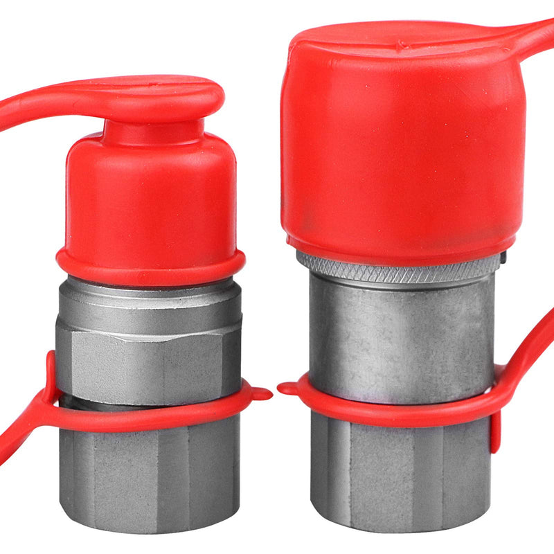 [Australia - AusPower] - 3/8" Flat Face Hydraulic Quick Connect Couplers/Couplings with Dust Caps,The Universal Hydraulic Quick Coupler Interchange with 3/8" Body ISO 16028 Standard, 3/8" Body+ 3/8" NPT Thread 
