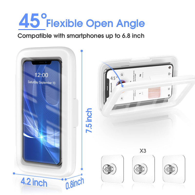 [Australia - AusPower] - Shower Phone Holder Waterproof 480° Rotation Shower Phone Case HD Touch Screen Wall Mount up to 6.8inch for iPhone 11 12 Pro XR XS MAX Samsung Galaxy S21,Pearl White Pearl White 