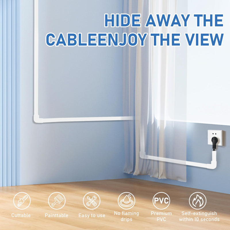 [Australia - AusPower] - Small Cable Concealer - One Cord Channel Cable Management System - Compact Cord Cover for Home and Office Wall, 8-Pack 125 inch, White Small 