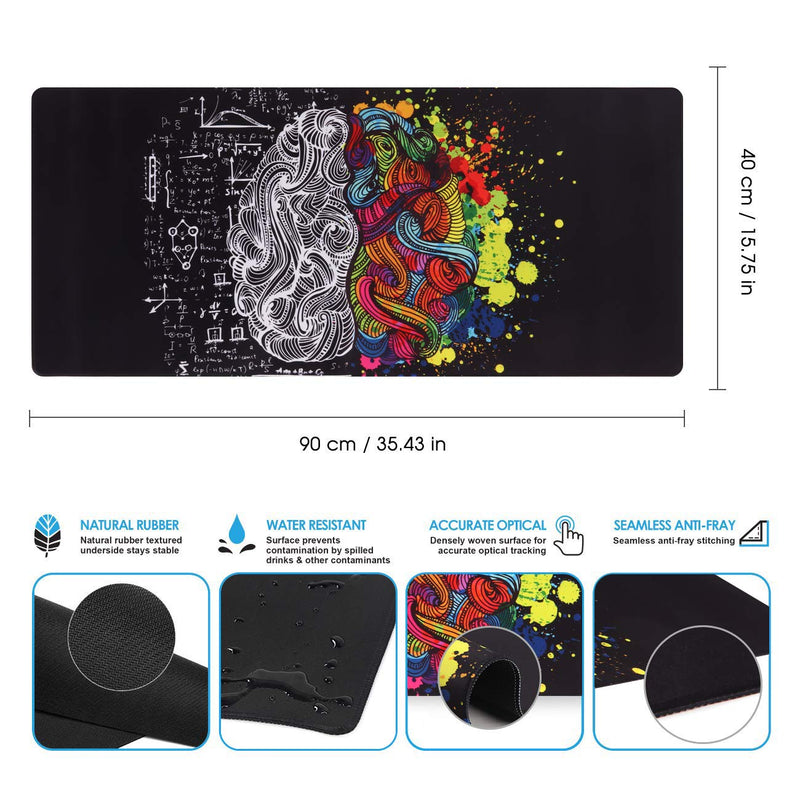 [Australia - AusPower] - iCasso Extended Gaming Mouse Pad (35.4x15.7 in), Large Non-Slip Rubber Base Mousepad with Stitched Edges, Waterproof Keyboard Mouse Mat Desk Pad for Work, Game, Office, Home - Left and Right Brain 