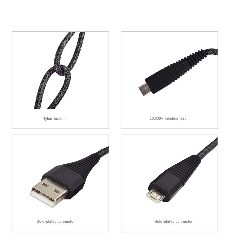 [Australia - AusPower] - Micro USB 2.1A Fast Charging Cable, USB A to Micro USB Android Cable,Data SYNC Cable,Premium Nylon Braided Cord, Compatible with Cell Mobile Phones,Pads,PS4,Xbox,[5ft/1.5M] [2PCS] [Black] 