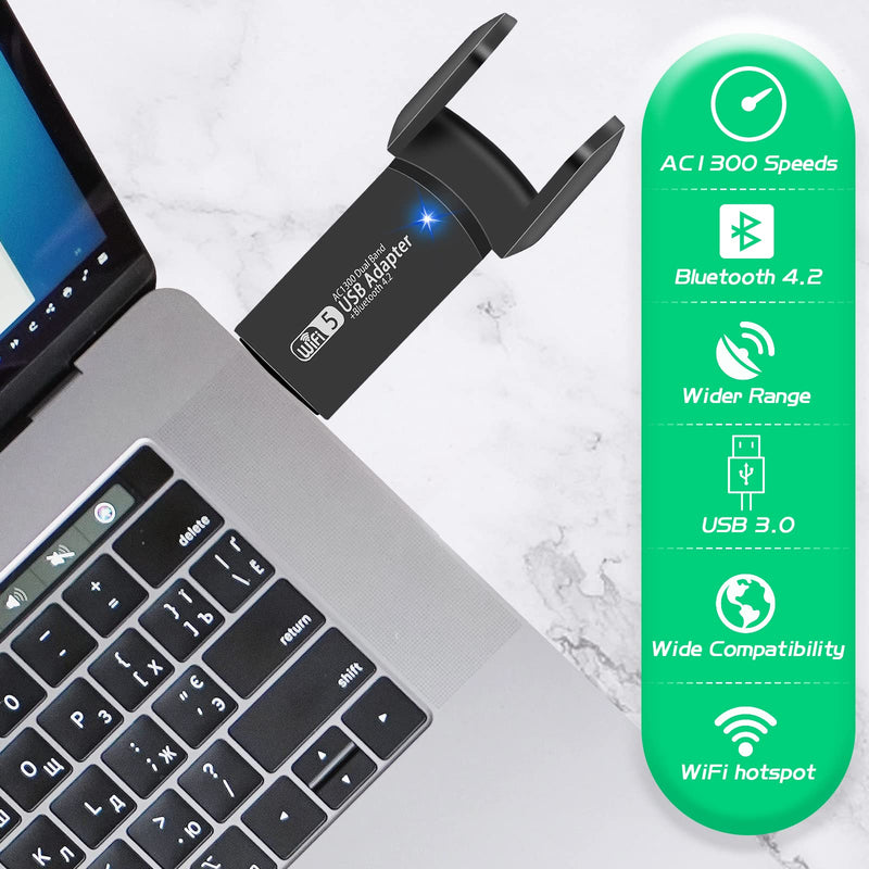 [Australia - AusPower] - USB WiFi Bluetooth Adapter, 1300Mbps Dual Band 2.4/5Ghz Wireless Network External Receiver, Mini WiFi Dongle for PC/Laptop/Desktop 