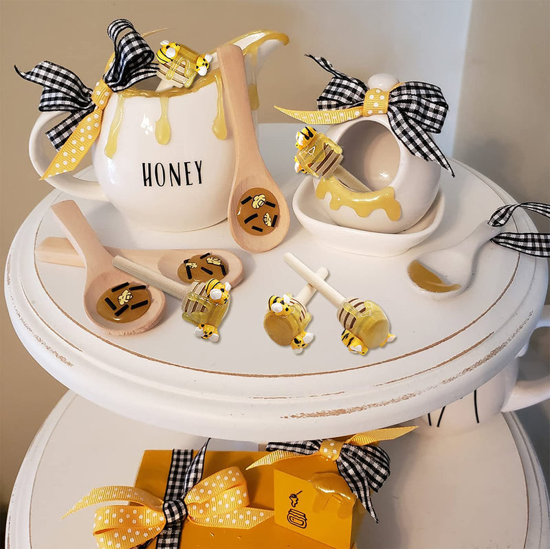 [Australia - AusPower] - 5 PCS Honey Dipper with Faux Honey Mini Bee Tiered Tray Decor Spring Summer Farmhouse Kitchen Display 