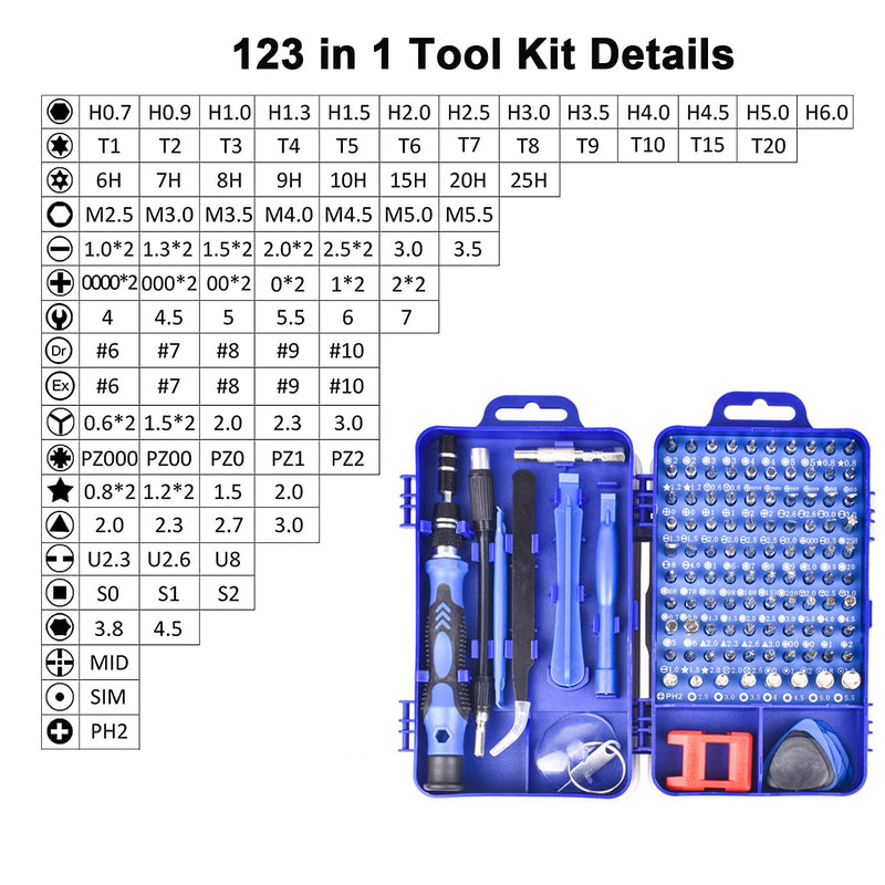 [Australia - AusPower] - Screwdriver Set 123 in 1, Small Precision Screwdriver Sets with Case,Multi-function Magnetic Repair Screw driver Tool Kit with Replaceable Bits for iPhone,Mac,Computer,Laptop,Watch,Glasses,Electronics Blue 
