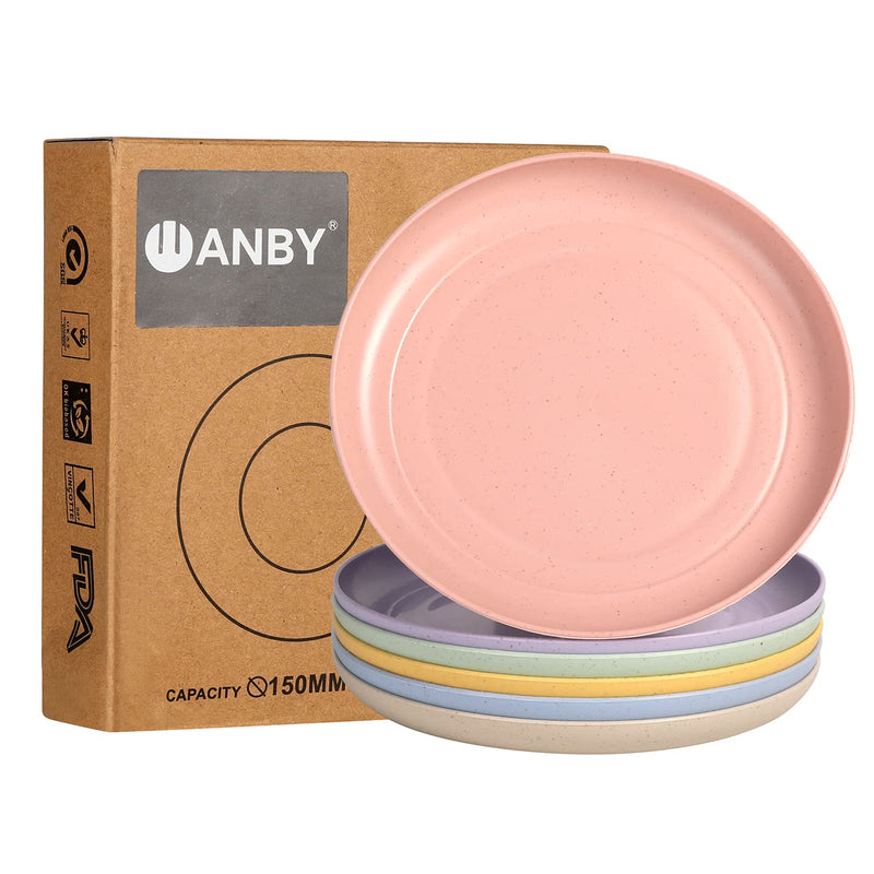[Australia - AusPower] - CAMBUY Wheat Straw Plates Lightweight Unbreakable Dinner Dishes Plates Set Non-Toxin Dishwasher & Microwave Safe BPA Free and Healthy for Kids Children Toddler & Adult (Small 6 Pack 5.9') Small 6 Pack 5.9' 