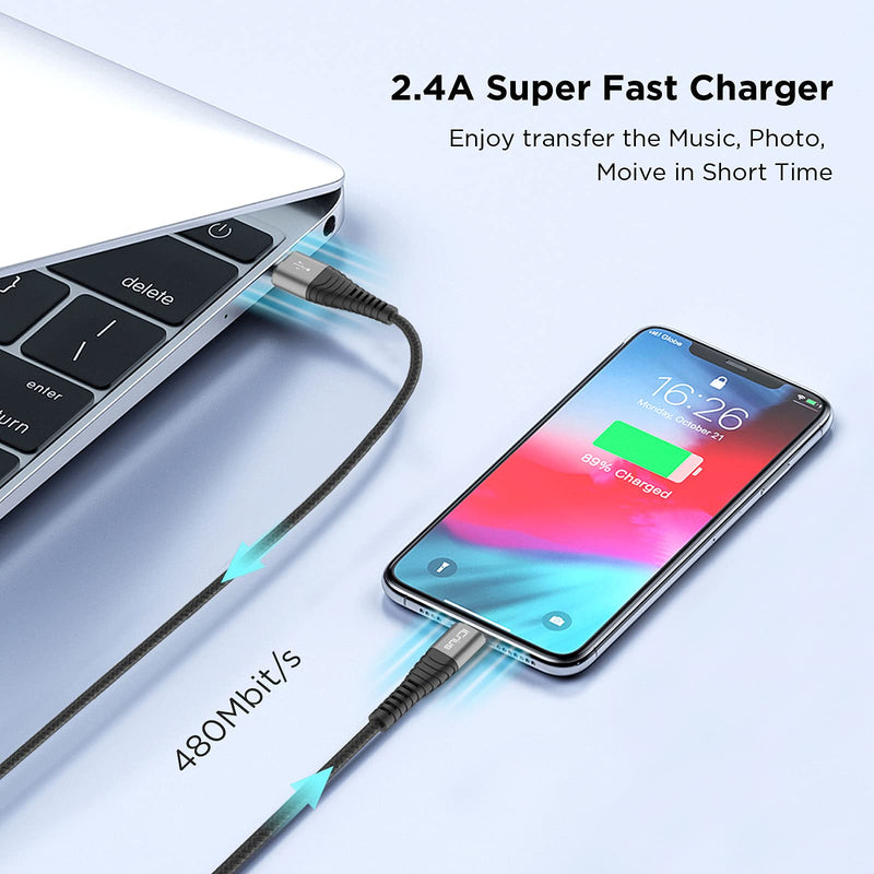 [Australia - AusPower] - iPhone Charger, iCrius 3Pack 6FT MFi Certified Lightning Cable Nylon Braided High Speed USB Charging Cord Compatible with iPhone 12/Max/11Pro/11/XS/Max/XR/X/8/8P/7 and More (6FT, Black) 