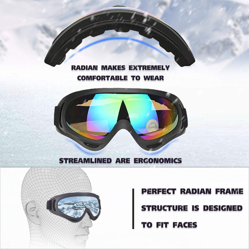 [Australia - AusPower] - MAMBAOUT 2-Pack Snow Ski Goggles, Snowboard Goggles for Men, Women, Youth, Kids, Boys or Girls 01.multicolor Lenses × 2 