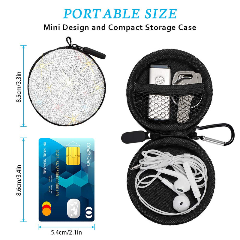 [Australia - AusPower] - SAVORI Earphone Case Earbuds Small Carrying Cases Bling Rhinestone Crystal Portable Headphone Organizer Storage Pouch Bag with Carabiner 1 Pack (White) White 