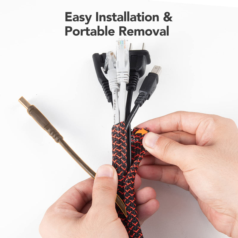 [Australia - AusPower] - AGPTEK Cable Sleeve Cover, 10ft - 1.2 inch Cord Management Wire Organizer Under Desk, Home Office Computer Wire Cover Hider Cord Protector, Protect Pet Cat from Chewing, BlackRed 10ft - 1.2'' 