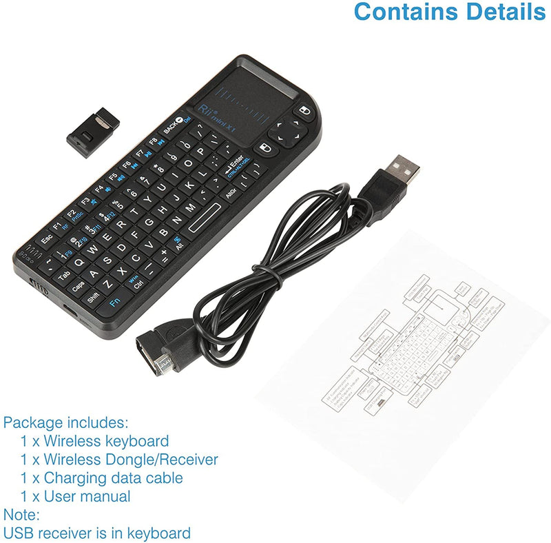 [Australia - AusPower] - Rii 2.4G Mini Wireless Keyboard with Touchpad Mouse,Lightweight Portable Wireless Keyboard Controller with USB Receiver Remote Control for Windows/ Mac/ Android/ PC/Tablets/ TV/Xbox/ PS3. X1-Black . 