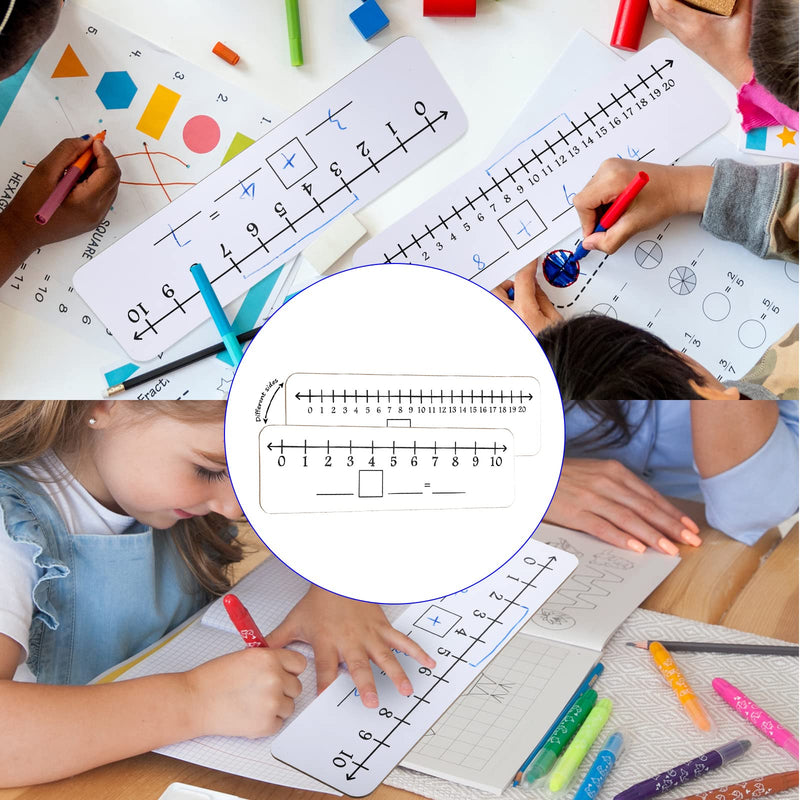 [Australia - AusPower] - 4 Pieces Dry Erase Number Line Board Double Sided White Board 4 x 14 Inch Number Line Whiteboard Dry Erase Math Manipulatives Teacher Supplies for Classroom School Supplies, 0-10/ 0-20 