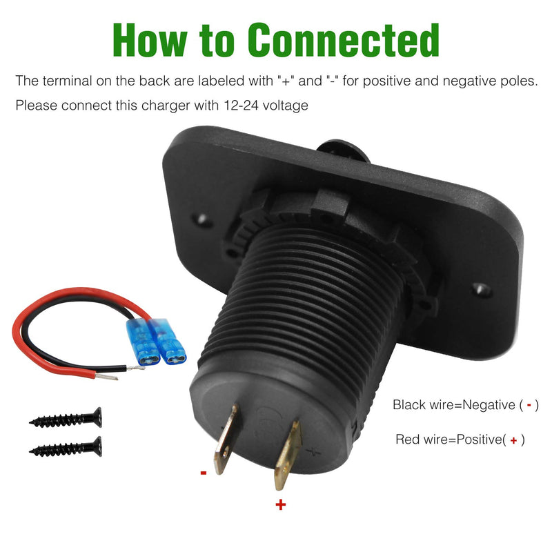 [Australia - AusPower] - Dual USB Charger Socket Power Outlet 3.1 (2.1A & 1A), 12V/24V 15.5W Waterproof Socket Adapter with LED Indicator & Wire Kit, Quick Charge for Car, Golf Cart, Boat, RV, Motorcycle, Truck and More 