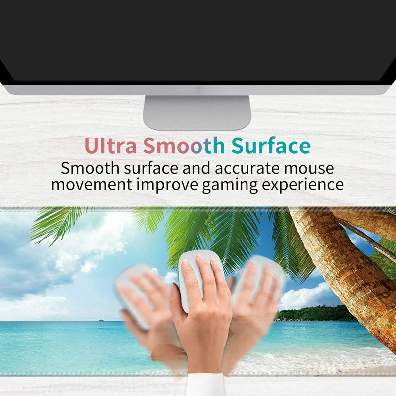 [Australia - AusPower] - Desk Mat, Multifunctional Desk Pad for Keyboard and Mouse, with Cute Coasters and Mandala Stickers with Stitched Edges Non Slip Base Laptop Mouse pad for Office and Home, Seaside Tropical Palm Tree 