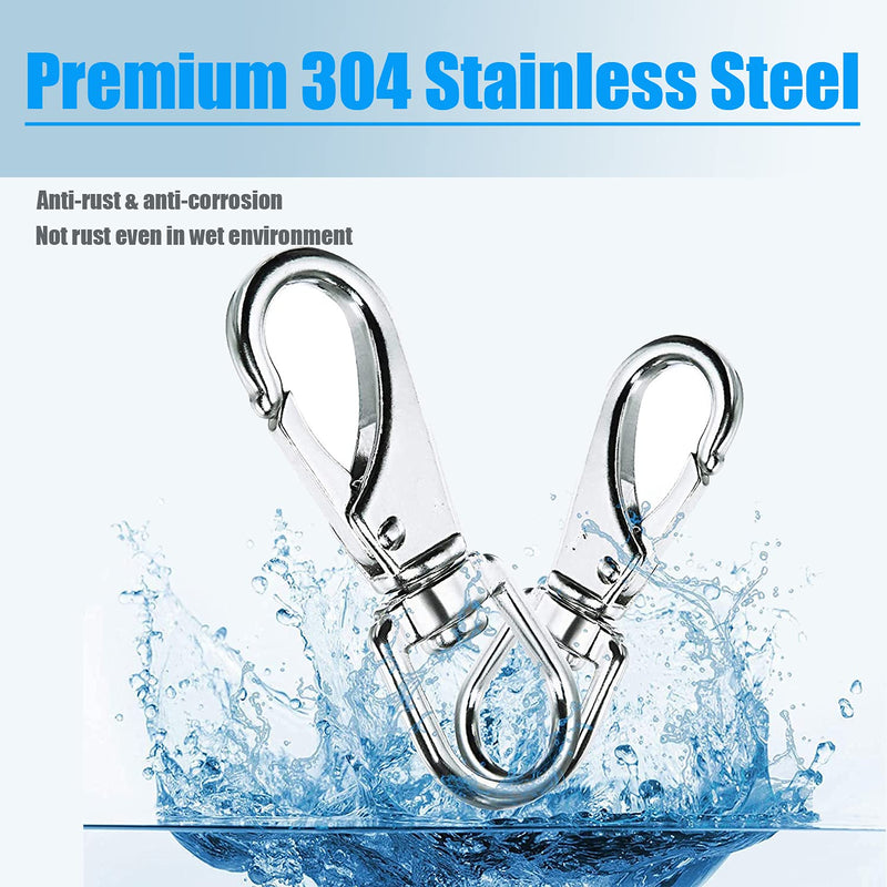 [Australia - AusPower] - Mixiflor Stainless Steel Swivel Snap Hooks, 2 Pack (4.75 Inch) Large Spring Clips, Heavy Duty Boat Hooks, Spring Hooks for Boat Anchor Ropes and Cables 