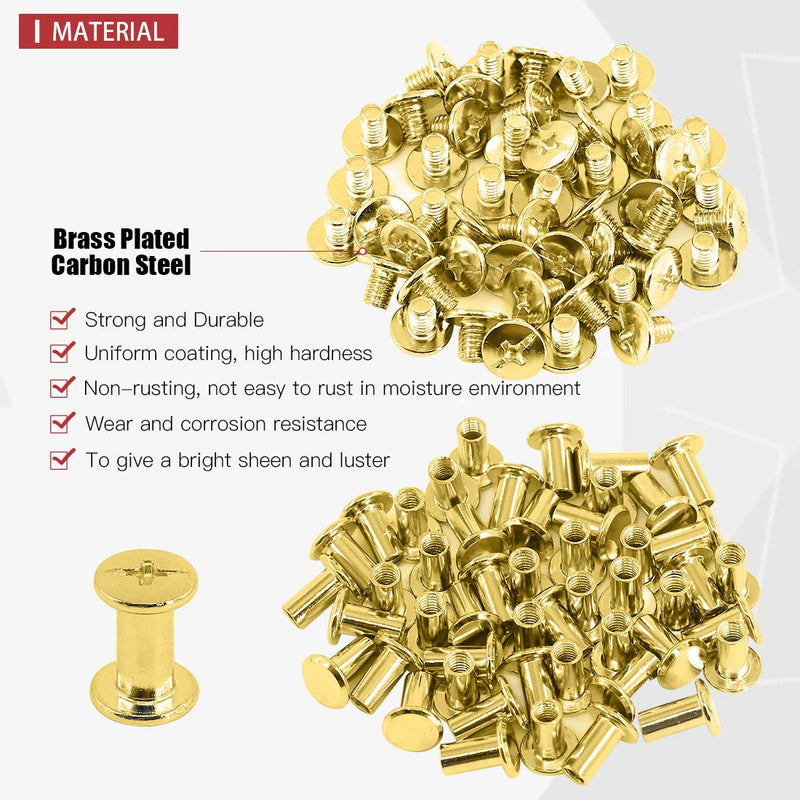 [Australia - AusPower] - Hilitchi 50-Sets M5 Brass Plated Phillips Chicago Screw Posts Binding Screws Assortment Kit for Scrapbook Photo Albums Binding, Leather Repair - Gold (M5 x 10mm-50Sets) M5 x 10mm-50Sets 