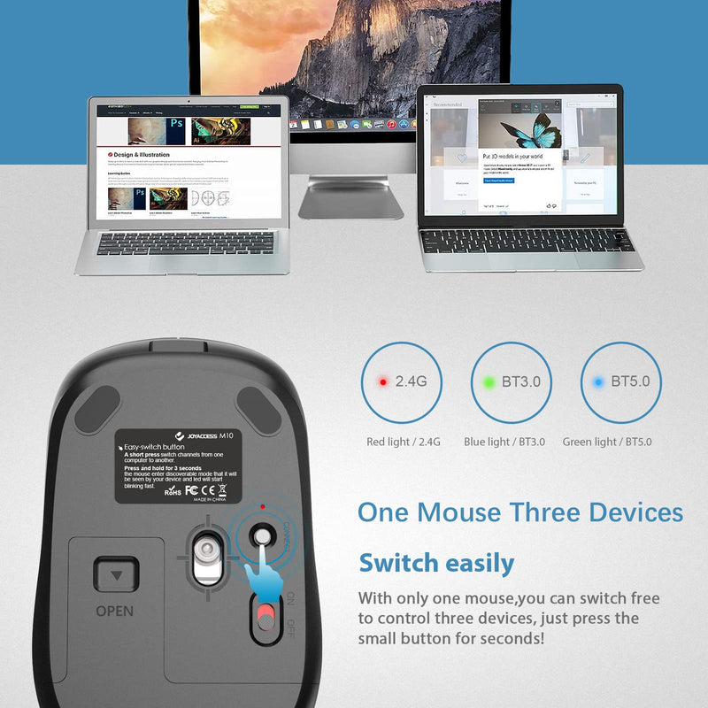 [Australia - AusPower] - Bluetooth Mouse, J JOYACCESS 2.4G Wireless Bluetooth Mouse Dual Mode(Bluetooth 5.0/3.0+USB), Computer Mice for Laptop/Computer MacBook/Windows/MacOS/Android -Iron Gray Iron Gray 