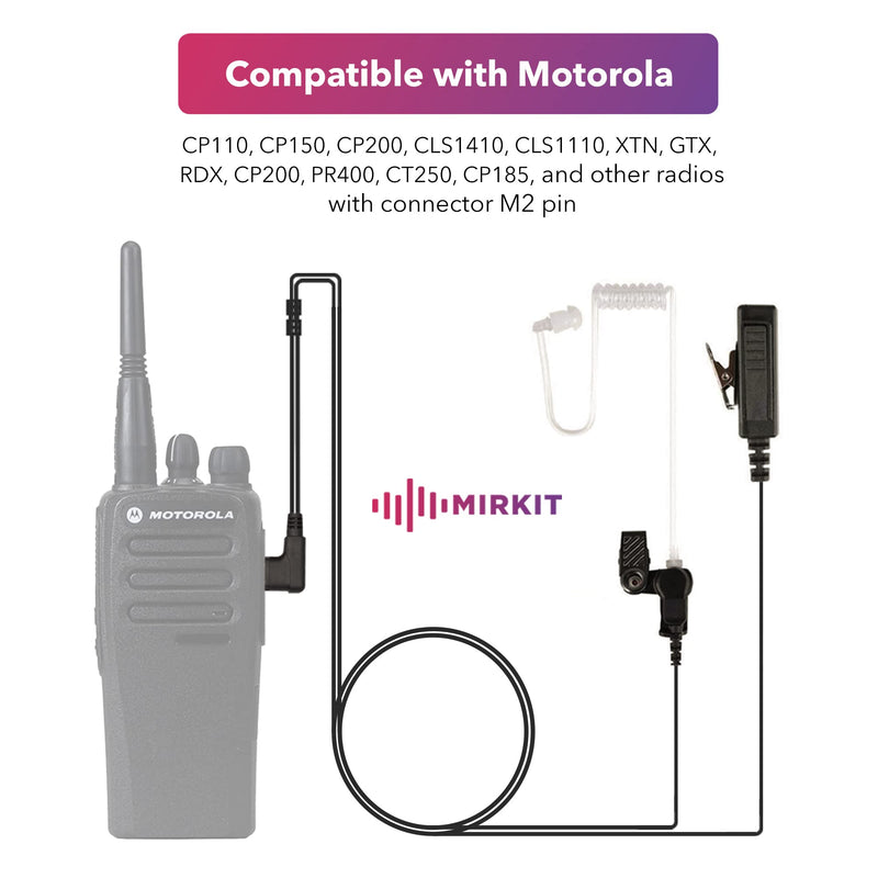 [Australia - AusPower] - MIRKIT Heavy Duty Walkie Talkie Earpiece with Mic Compatible with Motorola Radio M2pin CLS1110 CP110 CP200 RMU2040 Acoustic Tube Earpiece with Push to Talk Microphone & Lanyard Ham Radio Operator 
