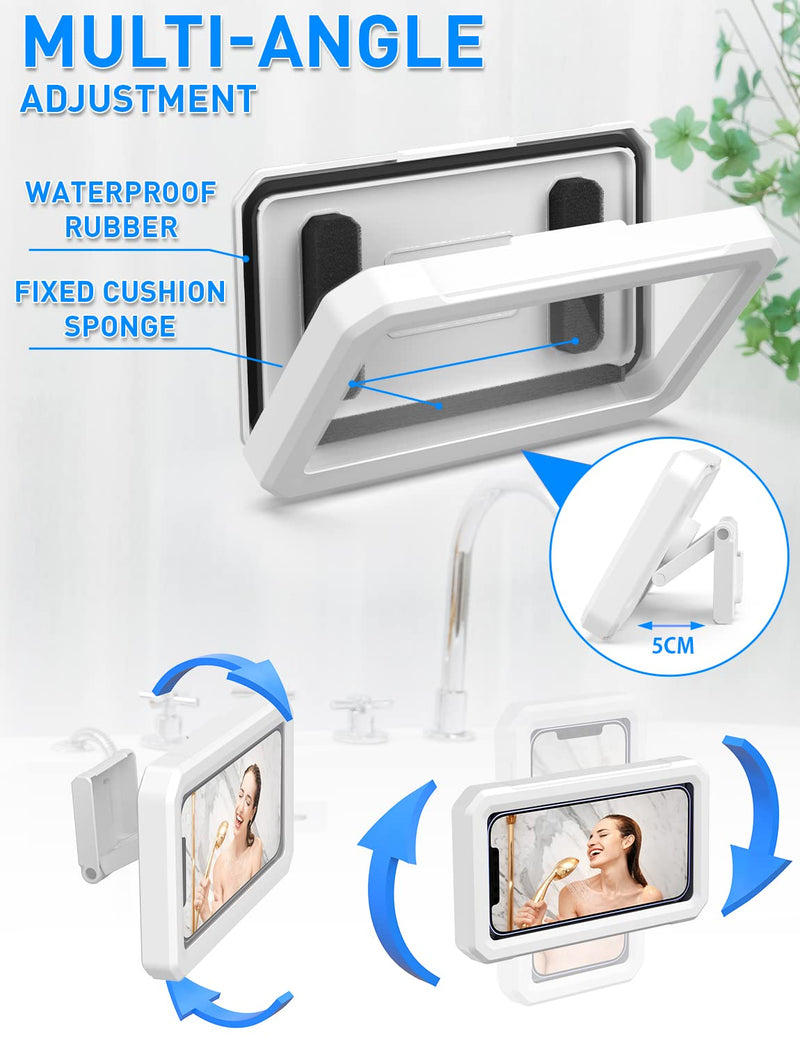 [Australia - AusPower] - Waterproof Shower Phone Holder Mount - Tryone 360° Rotating Bathroom Wall Cellphone Mountable Case, Shower Magic Box Compatible with iPhone 12 Pro 12 11 Pro Xs 8 | Samsung S21 or Other 4"-6.8" Device White 