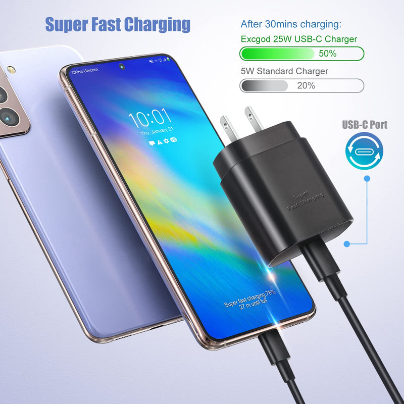 [Australia - AusPower] - USB C Fast Charger, Excgood 25W Super Fast Charging Wall Charger with USB-C Type C Cable (6.6ft) Compatible with Samsung Galaxy S22/S21+ Ultra/FE, Note 10/20/S20/A80/A70,Pixel 5/4/3XL/3A,Tab and More 
