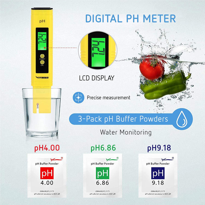 [Australia - AusPower] - VIVOSUN Digital PH Meter for Water, 0.05ph High Accuracy Pen Type PH Tester for Hydroponics, Household Drinking, Pool and Aquarium 