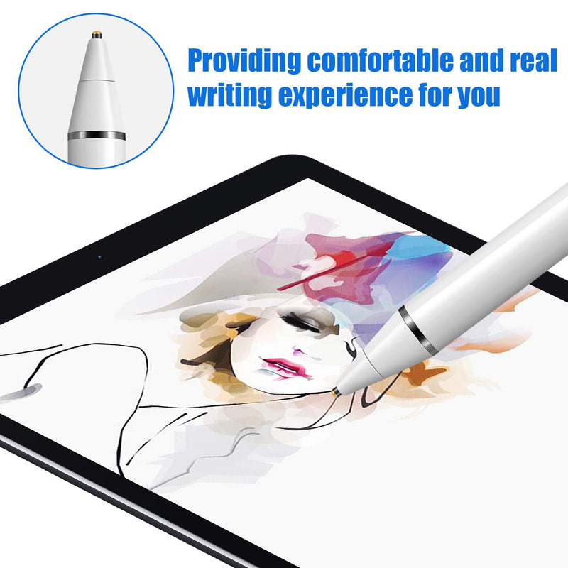 [Australia - AusPower] - Stylus Pen Digital Pen for iPad and Touch Screens with Digital Fine Point Rechargeable Stylist Compatible with iPhone iPad Pro and Other Android Touch Tablets (White) White 