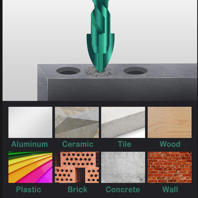 [Australia - AusPower] - Mgtgbao Green Concrete Drill Bit Set, 10pcs Masonry Drill Bits Set Carbide Tip for Glass, Brick, Tile, Concrete, Plastic and Wood with Size 3/16â€,1/4â€, 5/16â€,3/8â€, 1/2â€ Black 