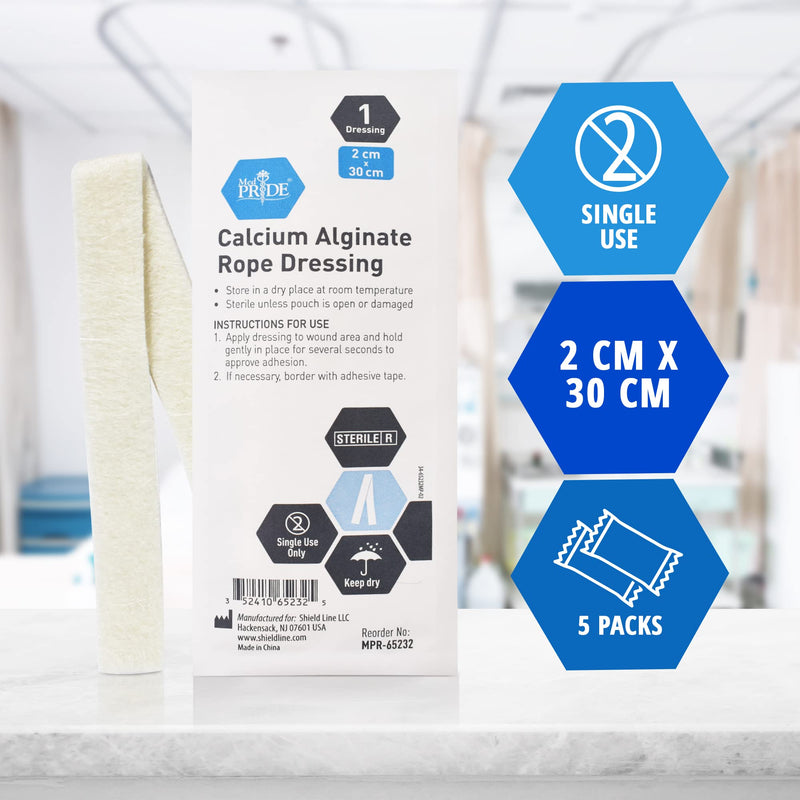 [Australia - AusPower] - Medpride Premium Calcium Alginate Rope Dressing [Pack of 5] - Sterile Hydrophilic Wound Dressing Rope For Open Wounds, Burns, Ulcers & Minor Traumas- Highly Absorbent & Individually Packed- 2cm x 30cm 