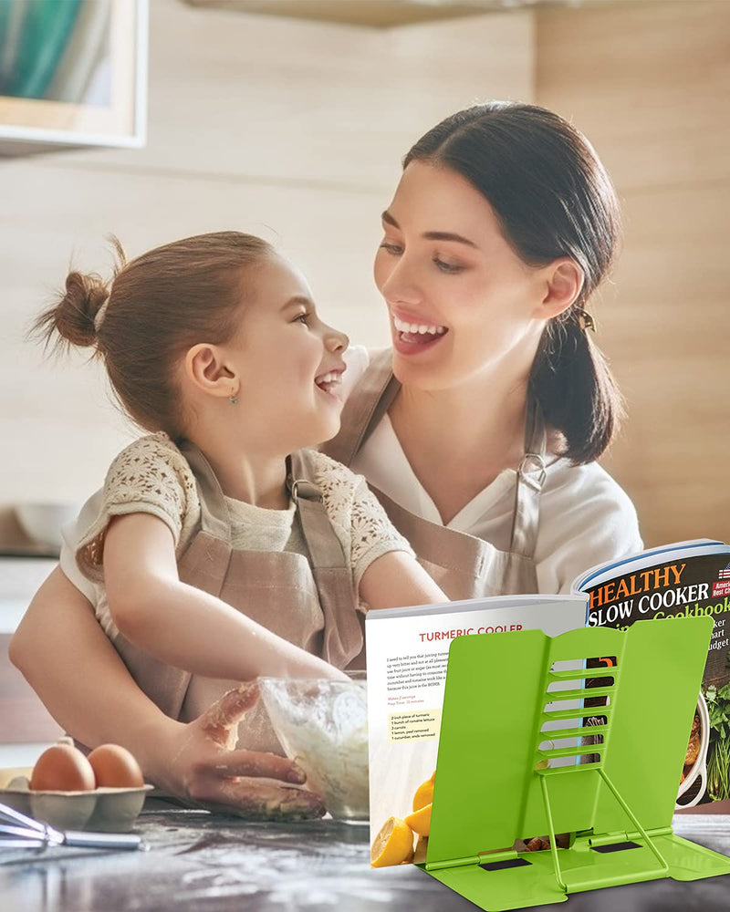 [Australia - AusPower] - MSDADA Book Stand Metal Reading Rest Book Holder Adjustable Cookbook Documents Holder Portable Sturdy Bookstands for Recipes Textbooks Tablet Music Books with Page Clips (Green) Green 