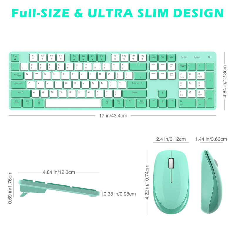 [Australia - AusPower] - POWZAN Wireless Keyboard and Mouse, Ultra Slim Compact Full Size Wireless Keyboard and Mouse Combo 2.4G Ultra-Thin Sleek Design for Windows, Mac, Computer, Desktop, PC, Notebook - (Green White) Green White 