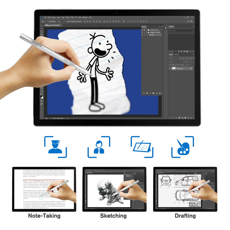 [Australia - AusPower] - ﻿Stylus Pen for Microsoft Surface Pro 7, Compatible with Surface Pro X/7/6/5/4/3, Surface Go 2/1, Surface Laptop 4/3/2/1, Surface Book 3/2/1, Surface Studio 2/1, Palm Rejection 1024 Pressure (Silver) Silver 