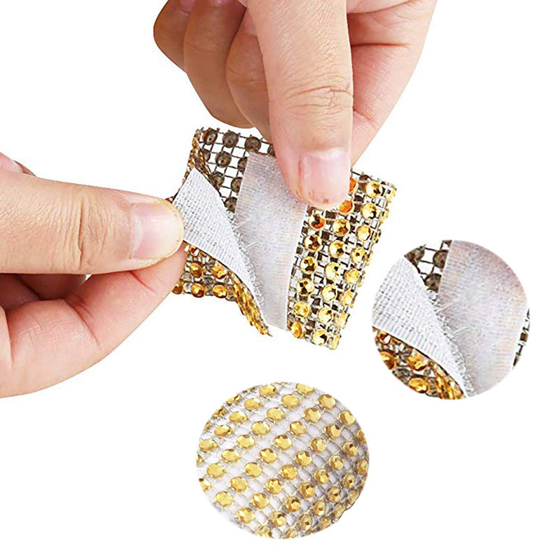 [Australia - AusPower] - Rhinestone Napkin Rings, BetterJonny 100 Pieces Gold Napkin Holder Plastic Chair Sash Bows, Mesh Bling Diamond Adornment for Place Settings, Wedding Receptions, Dinner or Holiday Parties, Family Gathe 