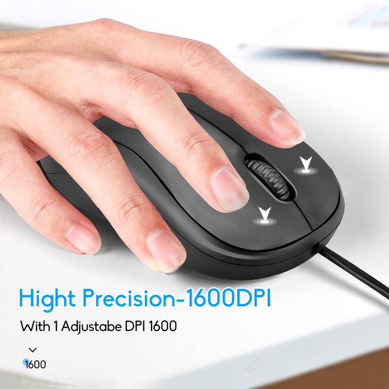[Australia - AusPower] - Wired Mouse, USB Wired Computer Mouse, 1600DPI 3-Button Ergonomic Mice, Home and Office Mouse for Laptop PC Desktop Notebook - Black black02 