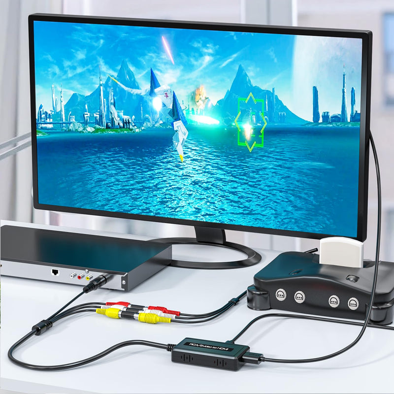 [Australia - AusPower] - RCA Svideo to HDMI Converter, Support 4 : 3/16 : 9 Aspect Ratio Switch, 720P/1080P HDMI Output Switch, S-video AV RCA to HDMI converter for VHS/DVD/Wii/PS1/PS2/N64/NGC to Display on HDMI Screen 
