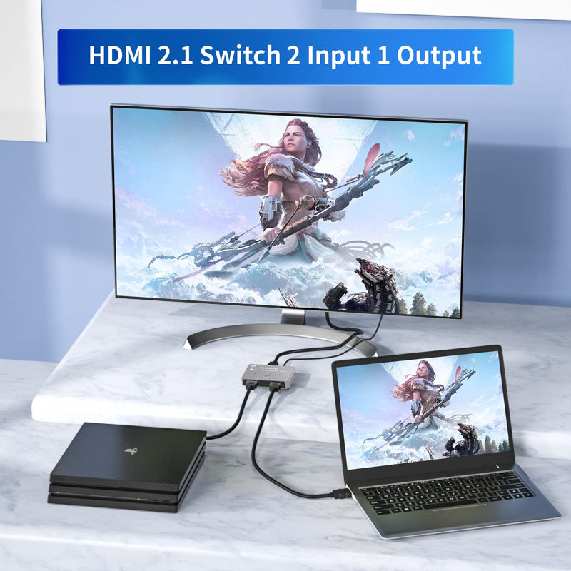[Australia - AusPower] - HDMI 2.1 Switch 4K/120Hz HDR, BolAAzuL 8K/60Hz HDMI 2.1 Bi-Directional HDMI Switcher Splitter 2 in 1 Out/1 in 2 Out 48Gbps DPCP for Xbox Series X, PS5 pro, PS4 Blue-ray Player 8K HDMI 2.1 Switch-Silver 