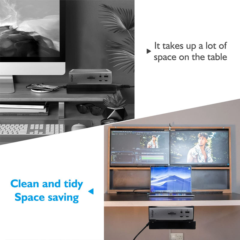 [Australia - AusPower] - Under Desk Holder for Thunderbolt 4 Dock/Thunderbolt 3 Dock and Power Cable, Under Desk Iron Storage Rack for TS4 / TS3 Plus, No Drill, Easy Install with All Hardware Included 