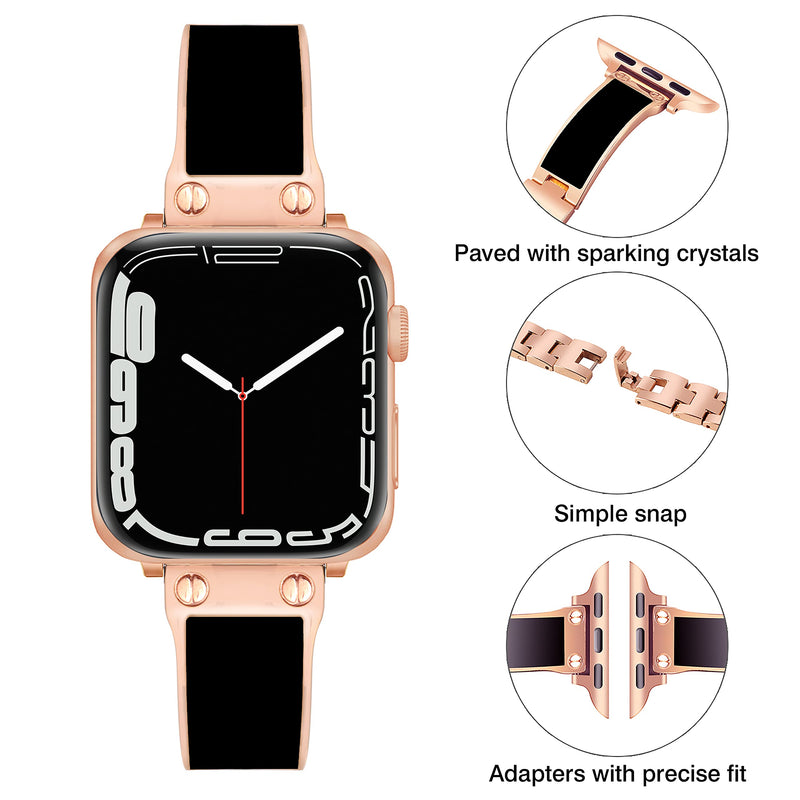 [Australia - AusPower] - Gleiven Smartwatch Band Compatible with Apple Watch Band 38mm 40mm 41mm, Easy Adjust Stainless Bracelet Wristband Jewelry Compatible Women Men for iWatch SE Series 7 6 5 4 3 2 1 Rose Gold Strap Rose Gold Stainless Watchband-38 38mm / 40mm / 41mm 