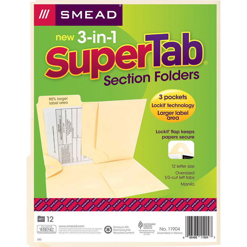 [Australia - AusPower] - Smead 3-in-1 SuperTab Section Folder, 1/3-Cut Oversized Tab, Letter Size, Manila, 12 per Pack (11904) 