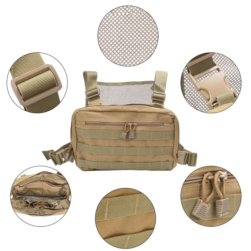 [Australia - AusPower] - abcGoodefg Tactical Chest Rig, Molle Radio Chest Harness Holder Holster Vest for Two Way Radio Walkie Talkies Tan 