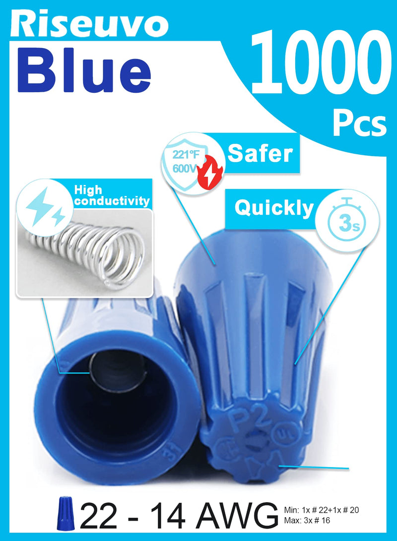 [Australia - AusPower] - 1000Pcs Blue Wire Connector - Electrical Wire Cap, Insulating, Portable & Quick. 