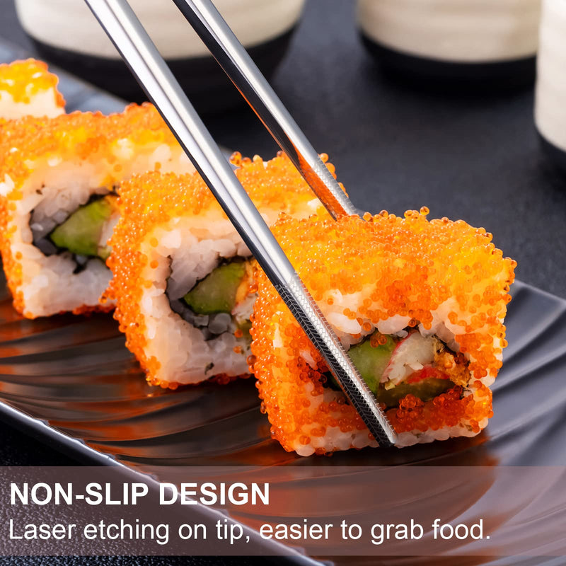 [Australia - AusPower] - Metal Chopsticks Reusable 5 Pairs Stainless Steel Chopsticks Dishwasher Safe Square Lightweight Non-Slip Chop Sticks Gift Set (Silver) 
