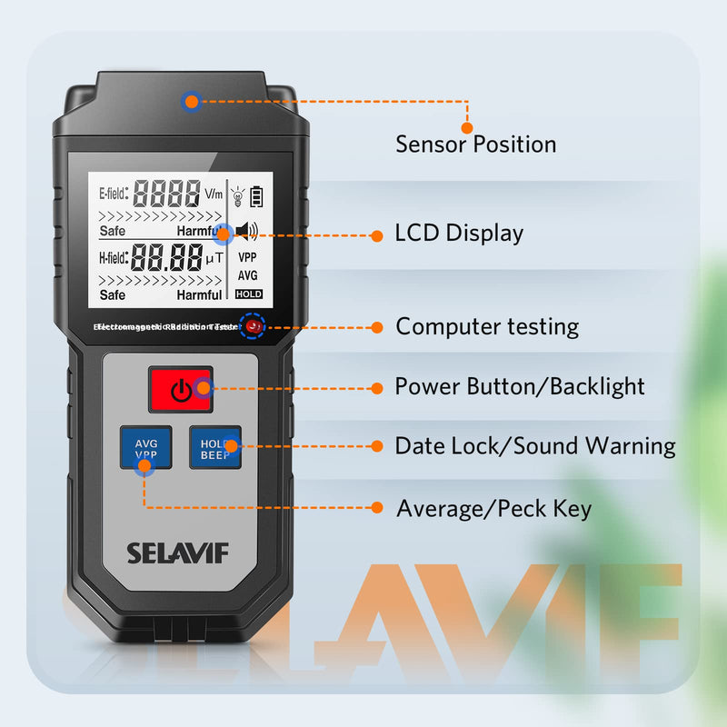 [Australia - AusPower] - EMF Meter Electromagnetic Field Radiation Detector-Handheld Digital LCD Backlight EMF Detector for Home Office Outdoor Inspection with Sound-Light Alarm-Silver 