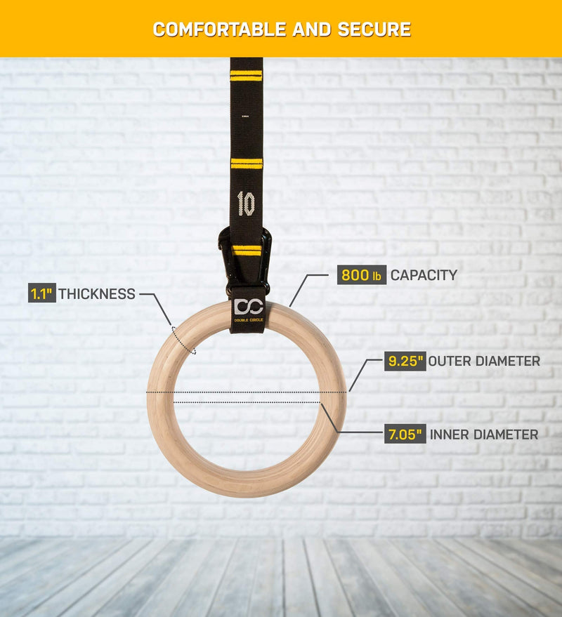 [Australia - AusPower] - Double Circle Wood Gymnastic Rings (Rings Only) and Exercise Videos Guide for Gym, Compatible with Crossfit, and Bodyweight Training 1.1 Inch Wood Rings Only 