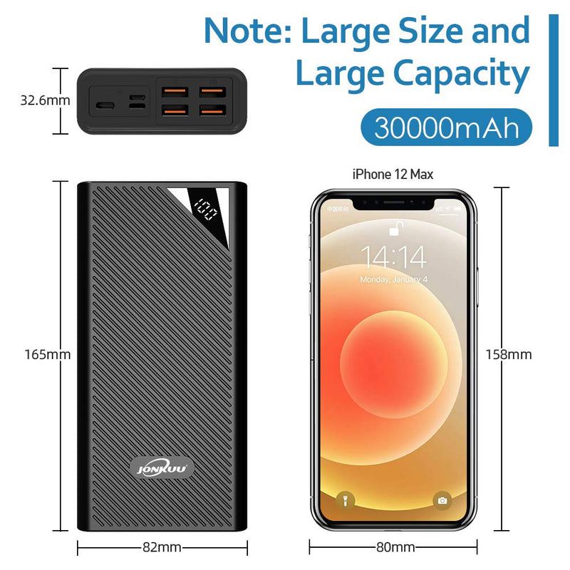 [Australia - AusPower] - Portable Charger 30000mAh 18W PD USB C Quick Charge 3.0 Power Bank 5 Output 3 Input with LCD Display High Capacity External Battery Pack for iPhone Samsung Mobile Phone Pixel iPad Pro Nintendo Switch Black 