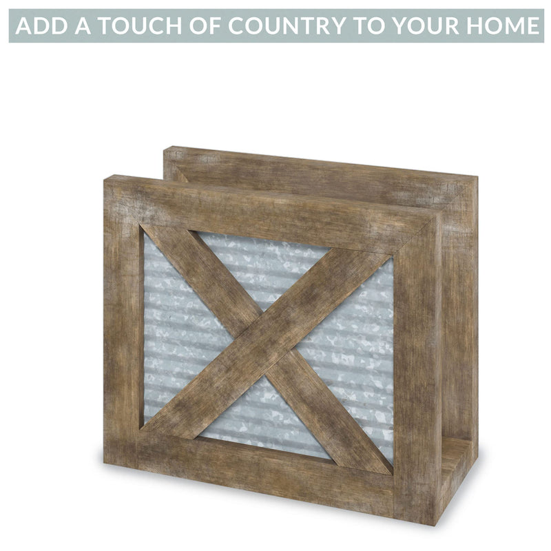 [Australia - AusPower] - Barnyard Designs Farmhouse Napkin Holder Table Napkin Holder Kitchen, French Country Vintage Napkin Dispenser, Farmhouse Distressed Wooden Metal Rustic Coastal Picnic Table Napkin Holder Wood, Brown 
