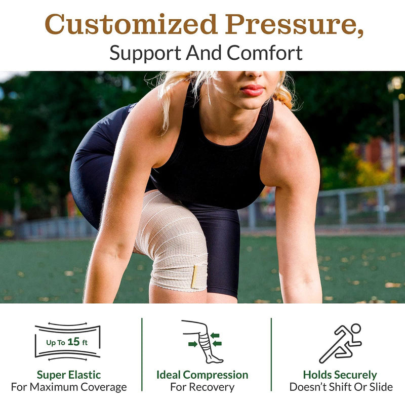 [Australia - AusPower] - Premium Elastic Bandage Wrap (2” Wide, 6 Pack) - Nexskin Latex Free Athletic/Medical Compression Bandages Hook & Loop Fasteners at Both Ends - Lifetime Washable & Reusable USA Organic Cotton Bandage 2 Inch (Pack of 6) 