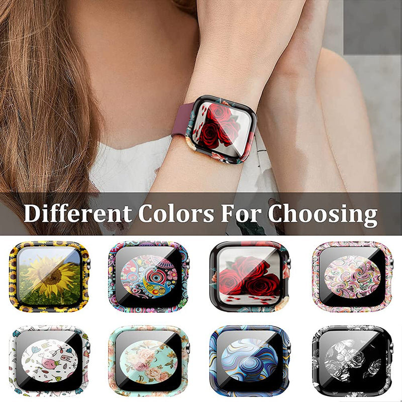 [Australia - AusPower] - 8 Pack Case Compatible for Apple Watch SE Series 6 5 4 3 2 44mm 40mm 42/38mm Hard PC Flowers Case with Tempered Glass Smartwatch Screen Protectors Full Protective Cover for women girl (8Pack, 42mm) 8Pack 42 mm 