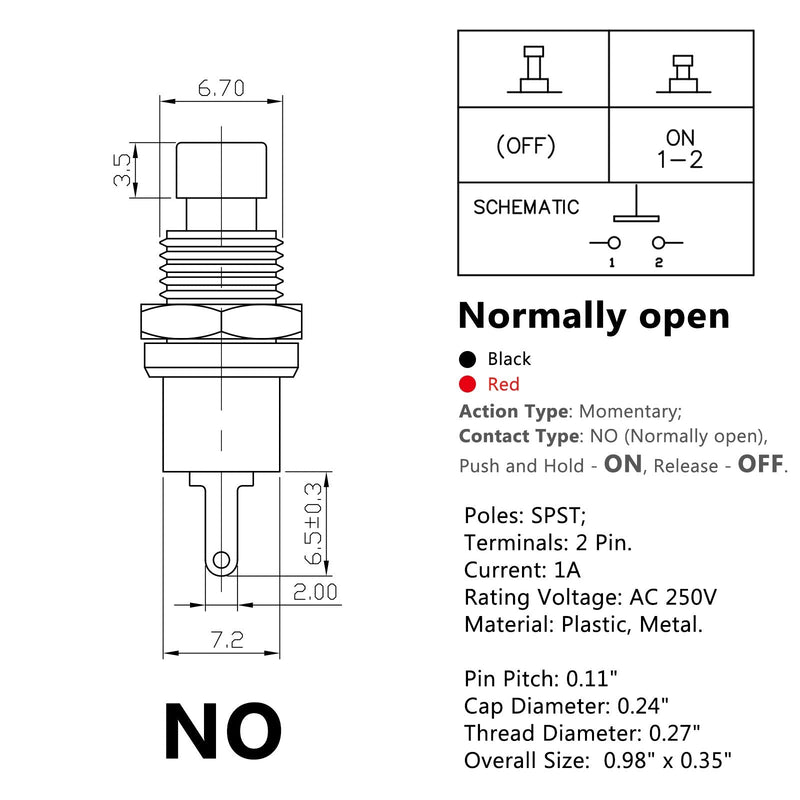 [Australia - AusPower] - Clyxgs Momentary Push Button Switch，SPST Normal Open NO Switch 2 Pin Mini Micro 1A 250V AC Black +Red Cap 30 PCS Black+red-30 